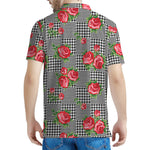 Red Roses Houndstooth Pattern Print Men's Polo Shirt