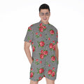 Red Roses Houndstooth Pattern Print Men's Romper