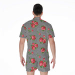 Red Roses Houndstooth Pattern Print Men's Rompers