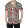 Red Roses Houndstooth Pattern Print Men's Shirt