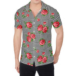 Red Roses Houndstooth Pattern Print Men's Shirt