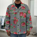 Red Roses Houndstooth Pattern Print Men's Shirt Jacket