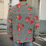 Red Roses Houndstooth Pattern Print Men's Shirt Jacket