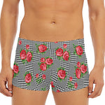 Red Roses Houndstooth Pattern Print Men's Short Boxer Briefs
