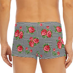 Red Roses Houndstooth Pattern Print Men's Short Boxer Briefs