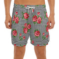 Red Roses Houndstooth Pattern Print Men's Split Running Shorts