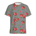 Red Roses Houndstooth Pattern Print Men's Athletic T-Shirt
