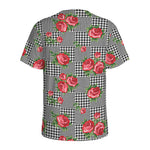 Red Roses Houndstooth Pattern Print Men's Sports T-Shirt