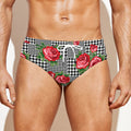 Red Roses Houndstooth Pattern Print Men's Swim Briefs