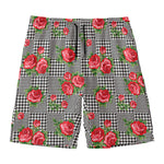Red Roses Houndstooth Pattern Print Men's Swim Trunks