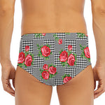 Red Roses Houndstooth Pattern Print Men's Triangle Swim Briefs