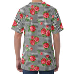 Red Roses Houndstooth Pattern Print Men's Velvet T-Shirt