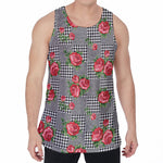 Red Roses Houndstooth Pattern Print Men's Velvet Tank Top