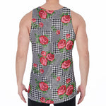 Red Roses Houndstooth Pattern Print Men's Velvet Tank Top