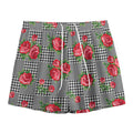 Red Roses Houndstooth Pattern Print Mesh Shorts