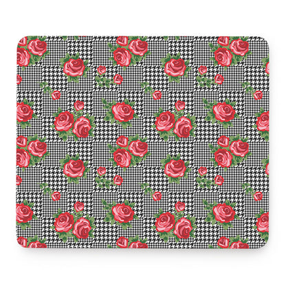 Red Roses Houndstooth Pattern Print Mouse Pad