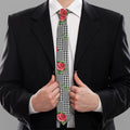 Red Roses Houndstooth Pattern Print Necktie