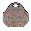 Red Roses Houndstooth Pattern Print Neoprene Lunch Bag