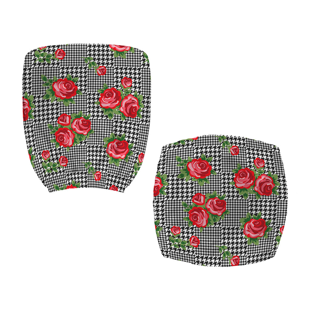 Red Roses Houndstooth Pattern Print Office Chair Cover