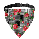 Red Roses Houndstooth Pattern Print Over The Collar Dog Bandana