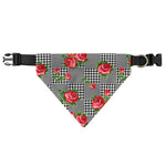 Red Roses Houndstooth Pattern Print Over The Collar Dog Bandana