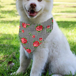 Red Roses Houndstooth Pattern Print Over The Collar Dog Bandana