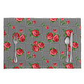 Red Roses Houndstooth Pattern Print Placemat