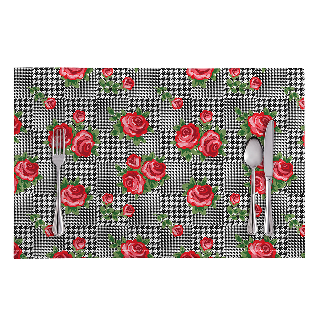 Red Roses Houndstooth Pattern Print Placemat