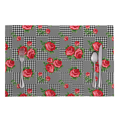 Red Roses Houndstooth Pattern Print Placemat
