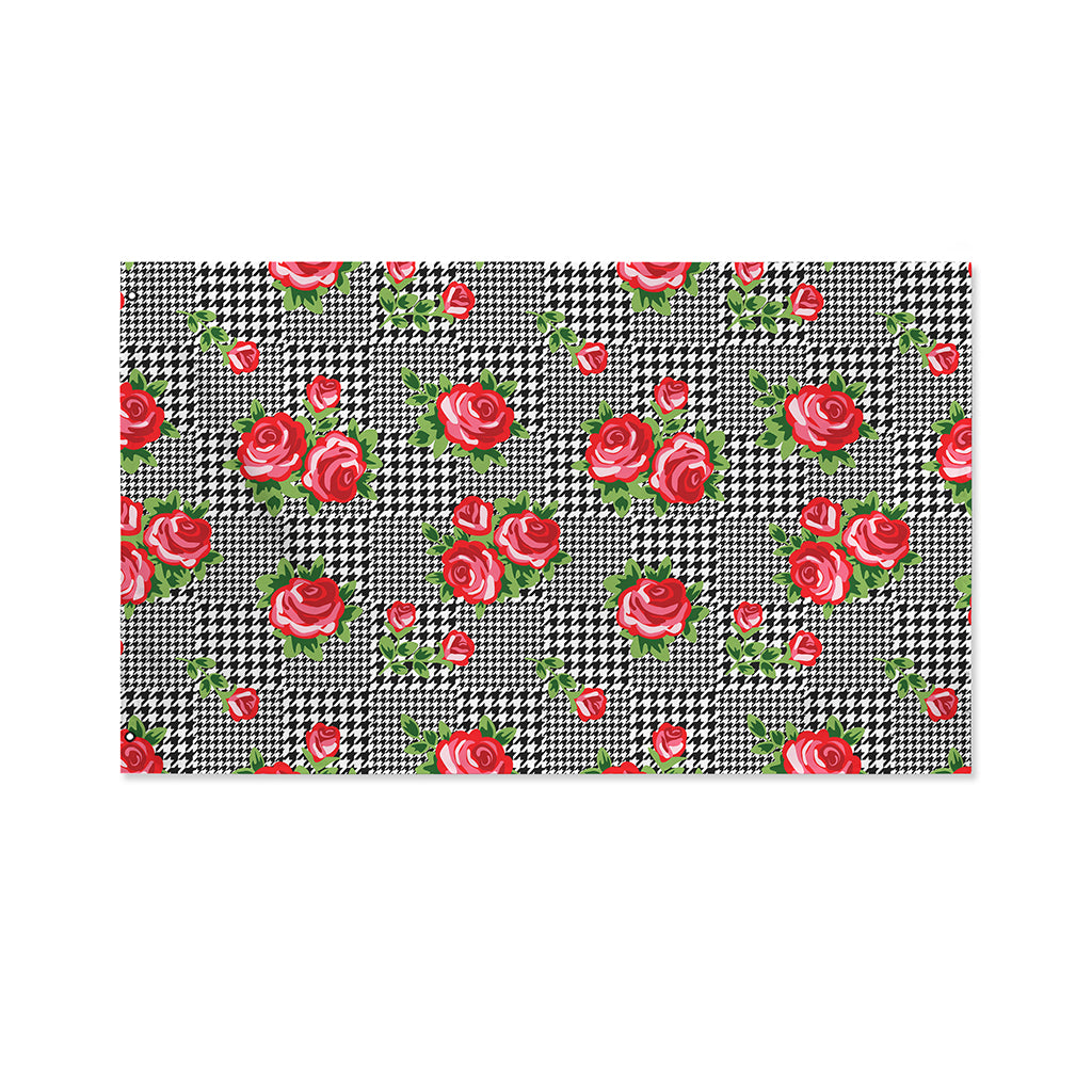 Red Roses Houndstooth Pattern Print Polyester Flag