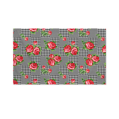 Red Roses Houndstooth Pattern Print Polyester Flag