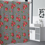 Red Roses Houndstooth Pattern Print Premium Shower Curtain