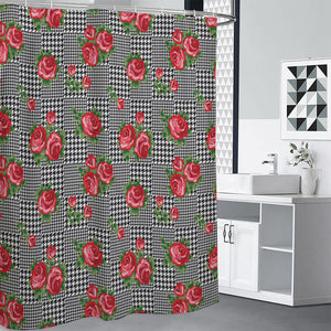 Red Roses Houndstooth Pattern Print Premium Shower Curtain