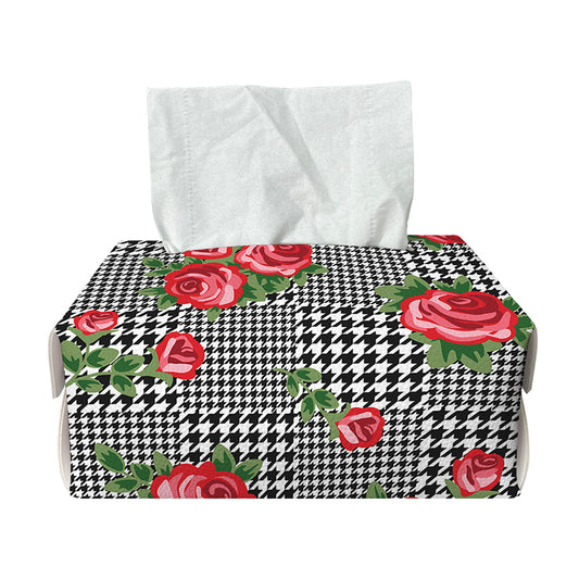 Red Roses Houndstooth Pattern Print Rectangle Tissue Box Cover