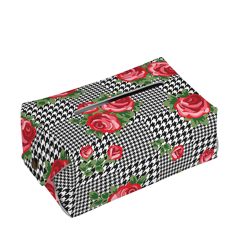 Red Roses Houndstooth Pattern Print Rectangle Tissue Box Cover