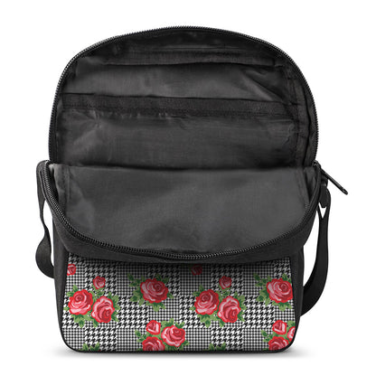 Red Roses Houndstooth Pattern Print Rectangular Crossbody Bag