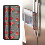 Red Roses Houndstooth Pattern Print Refrigerator Handle Covers