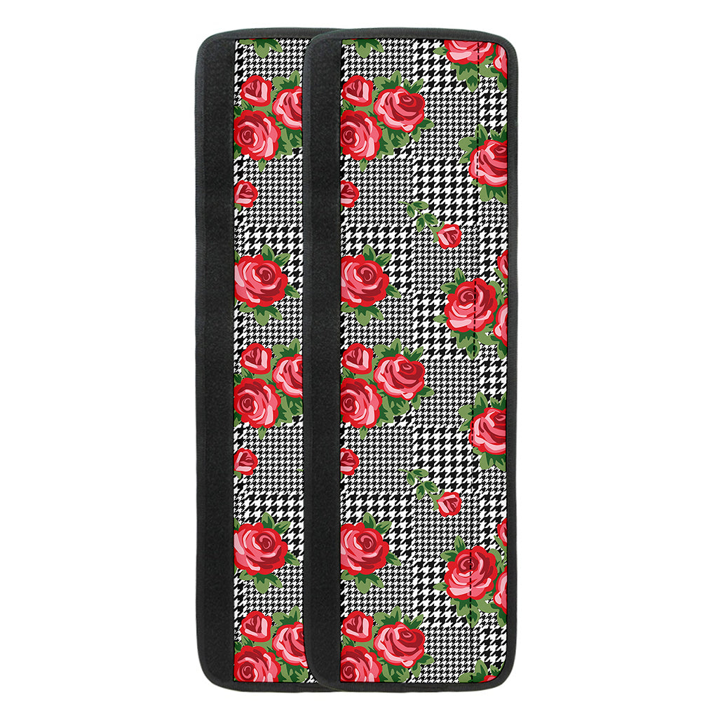Red Roses Houndstooth Pattern Print Refrigerator Handle Covers