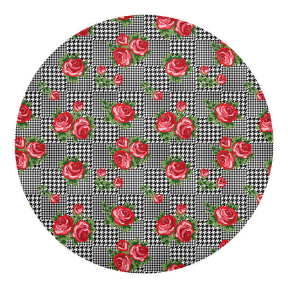 Red Roses Houndstooth Pattern Print Round Blanket
