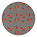 Red Roses Houndstooth Pattern Print Round Floor Mat