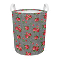 Red Roses Houndstooth Pattern Print Round Laundry Basket