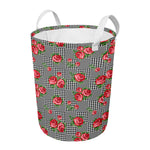 Red Roses Houndstooth Pattern Print Round Laundry Basket