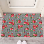 Red Roses Houndstooth Pattern Print Rubber Doormat