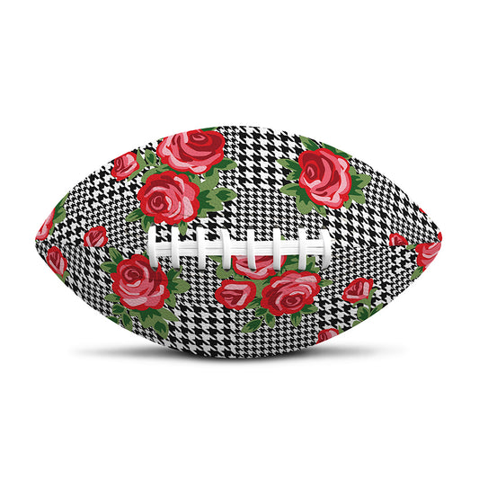 Red Roses Houndstooth Pattern Print Rugby Ball
