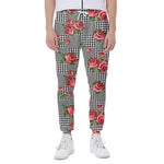 Red Roses Houndstooth Pattern Print Scuba Joggers