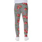 Red Roses Houndstooth Pattern Print Scuba Joggers