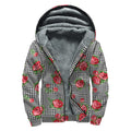 Red Roses Houndstooth Pattern Print Sherpa Lined Zip Up Hoodie
