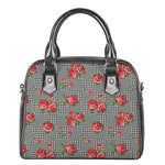 Red Roses Houndstooth Pattern Print Shoulder Handbag