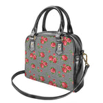 Red Roses Houndstooth Pattern Print Shoulder Handbag
