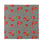 Red Roses Houndstooth Pattern Print Silk Bandana